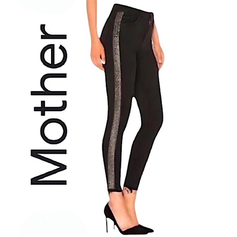 MOTHER.EUC. High Waist Looker.Ankle Fray.Guilty Flash. Beaded Stripe.Black. 30.